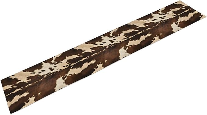 Cow Print Table Runner, Brown Cowhide Western Style Runner Country Farmhouse Cottage Patten Decoration for Home Kitchen Dining,13x90 Inch