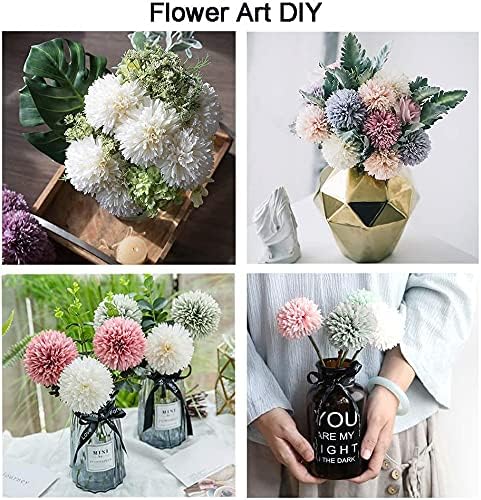 20Pcs Artificial Fake Flower Plants Silk Chrysanthemum Ball Hydrangea Arrangements Wedding Bouquets Decor Home Kitchen Garden Party Table Floral Centerpieces DIY (Black&Grey)