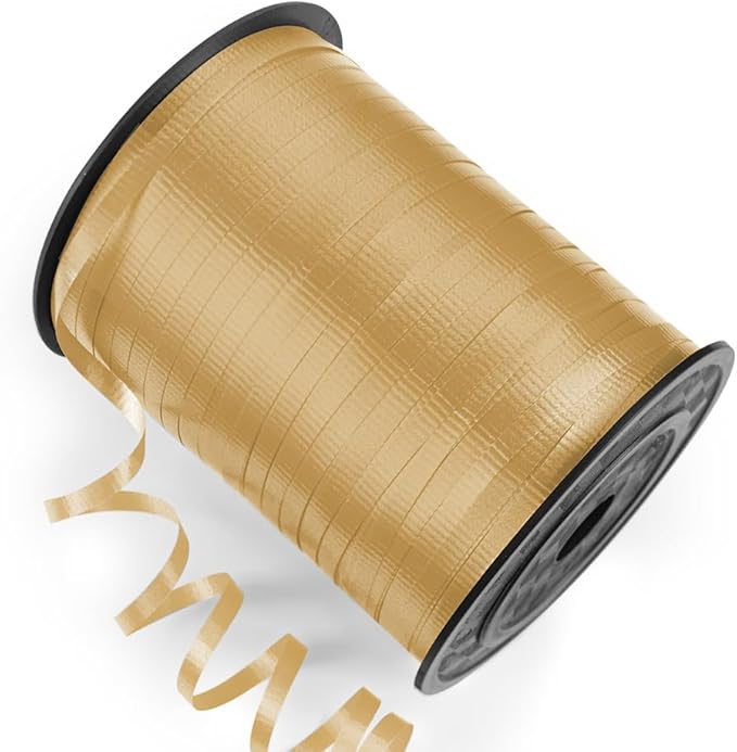 500 Yards Curling Ribbon with Spool, 1/5" Wide Crimped Texture Curling Ribbons - Perfect for Gift Box Wrapping, Florist Flowers, Birthday Party Decorations, and Balloon String Ribbon in Gold
