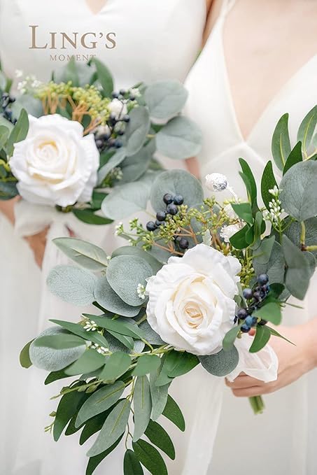 Ling's moment Artificial Flowers 16pcs Cream Silk Roses with Stems, 3.5" Fake Vendela Roses Bulk for DIY Wedding Bouquets Centerpieces Party Baby Shower Home Decoration