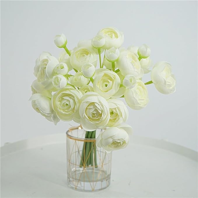 Ranunculus Artificial Flower, 24Pcs Faux Silk Mini Ranunculus Flowers Bulk Fake Wedding Filler Flowers for DIY Bouquet Centerpieces Arrangements Bridal Shower Decorations (Ivory)