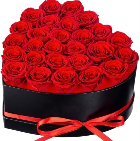 Forever Flowers, 27 Fresh Preserved Rose in Heart Shape Box for Delivery Prime, Eternal Rose for Her Wife Women Anniversary Birthday Red