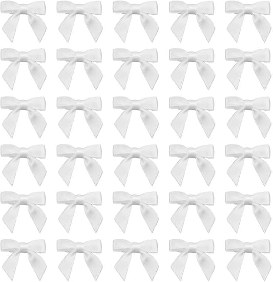 7Rainbows 50pcs Boutique 1.5" White Satin Ribbon Mini Bows for Craft Sewing Scrapbooking Wedding and Gift Wrapping
