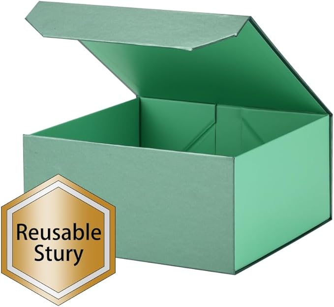1 Pcs 6x6x3 Inch Green Magnetic Gift Box Small Magnetic Box with Crinkle Paper Green Small Gift Box with Shredded Paper Luxury Gift Boxes with Lids for Presents
