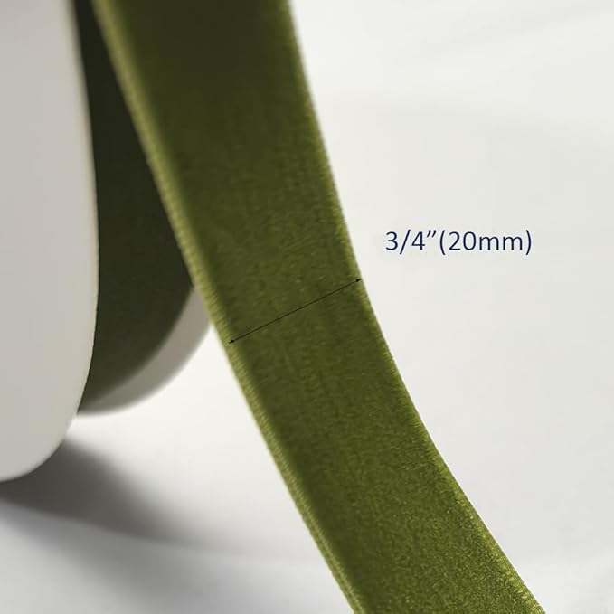 Chenkou Craft 25 Yards 3/4" Velvet Ribbon Total 30 Colors Assorted Lots Bulk (Olive, 3/4"(20mm))