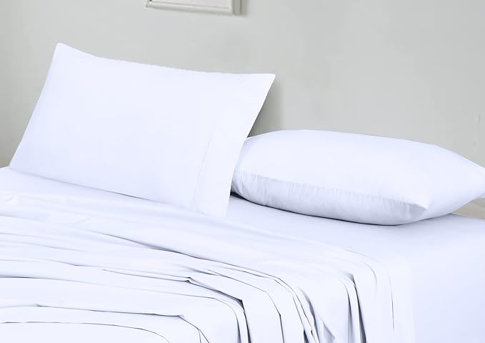 RUVANTI 100% Cotton California King Sheet Sets, 4 Pieces, Soft & Breathable Percale Weave Bedding, Deep Pocket 14", Hotel Standard, Crisp Cool Feel & Durable, Perfect Dyed Sheets, Bright White