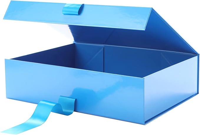 GREEN BEAN 6 Large Gift Boxes with Lids for Presents 13x9.7x3.4 Inches, Blue Magnetic Gifts Boxes with Ribbon, Groomsmen Proposal Box, Luxury Gift Boxes (Glossy Blue)