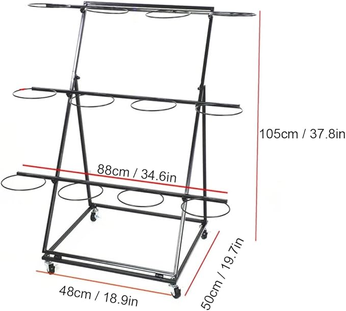 Decorative Display Stand With Buckets for Cut Flowers, Heavy Duty Rolling Plant Stand on Wheels, Indoor Outdoor Cart Ladder Shelf for Florist, Garden, Patio (3 Tier 12 Black Bucket)