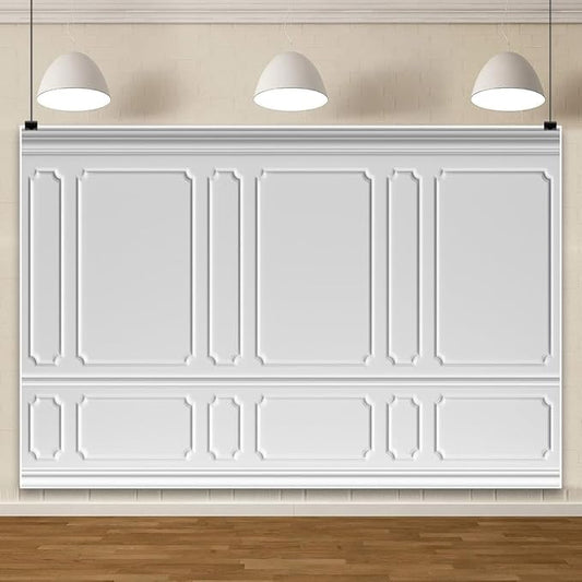 AOFOTO 12x8ft Room Photo Backdrop White Living Room French Classic Frame Wall Photography Background Office Video Conference Meeting Background Adult Children Portrait Photoshoot Backdrop