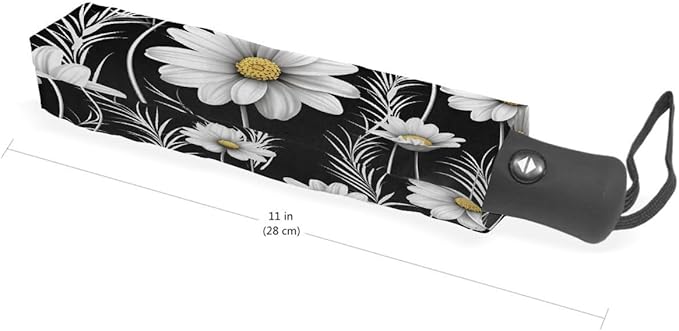 Daisy Flower Print Folding Umbrella Lightweight Travel Umbrella, Compact UV Protection Parasol, Windproof Waterproof Portable Sun & Rain Umbrella for Women Men
