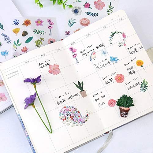12sheets Watercolor Flower Stickers for Scrapbooking, Fresh Floral Summer Sticker Scrapbooking White Floral Plant Design, Small Decorative Stickers for DIY,Diary Decoration,Books Summer's GIF