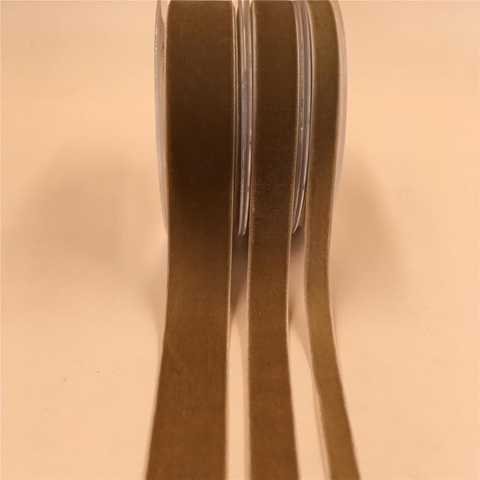 Nylon Khaki Velvet Ribbon Single Sided,1 Inch X 25 Yards Spool