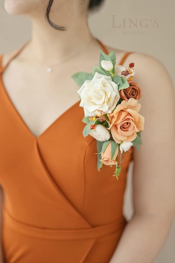 Ling's moment Artificial Flowers 16pcs Silk Roses with Stems, 3.5" Fake Vendela Roses Bulk for DIY Wedding Bouquets Centerpieces Party Baby Shower Home Decoration, French Orange & Cream