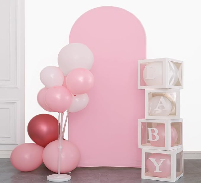 Pink 6FT Spandex Arch Backdrop Cover, Included Components for Wedding, Party Celebration Decoration