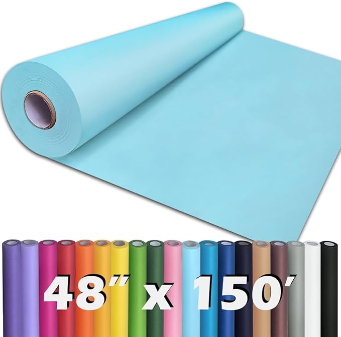 PerkHomy Light Blue Kraft Paper Roll 48" x 1,800" (150') for Gift Wrapping Bouquet Flower Art Painting Craft Writing Packaging Shipping 80GSM 55LB (Light Blue, 48" x 150')