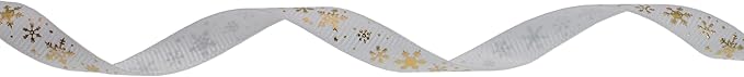 Gold Printing Snowflake Grosgrain Ribbon 25 Yard Each Roll 100% Polyester Woven Edge (3/8", White)
