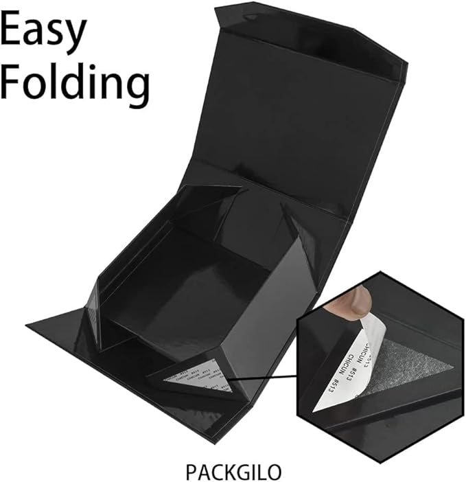 5PCS Black Gift Box with Ribbon 9.5x7x4 Inches，Sturdy Gift Box with Lid for Gift Packaging, Foldable Magnetic Closure Storage Boxes, Bridesmaid proposal box, Rectangle Collapsible Box