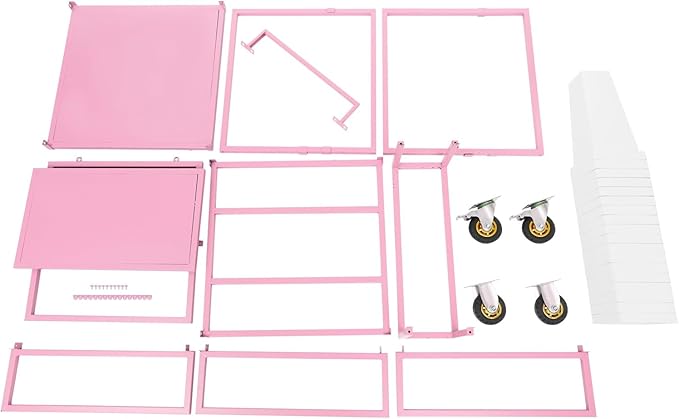 6-Tier Flower Display Stand Indoor Movable Flower Stand with 18 Buckets Plants Display Rack Cart with Wheels Metal Florist Bouquet Stand for Florist Patio Garden,23.62 * 23.62 * 36.61in (Pink)