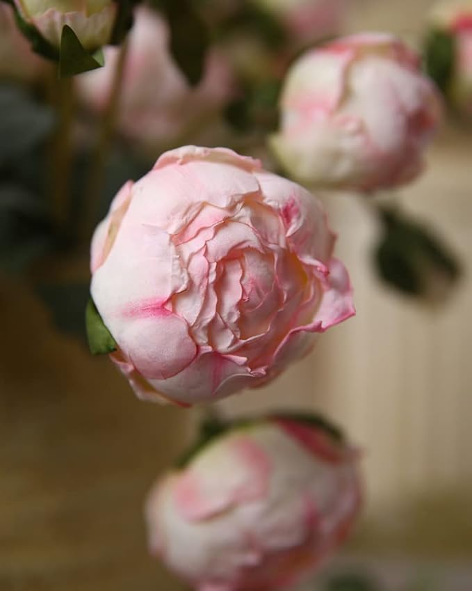 Pink Peonies Artificial Flowers 2 Bouquets Vintage Peonies 18pcs Pink Peonies with Single Long Stems Silk Flowers for Wedding Decoration Bride Bouquet Flowers Crafts Floral Arrangement (Pink)