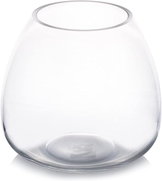 Enova Floral Clear Dome Shaped Terrarium Bowl Glass Vase, H 6.50" W 3.5" L7.5 Clear Round Fish Bowl Flower Vase for Desktop Decor (1 Piece)