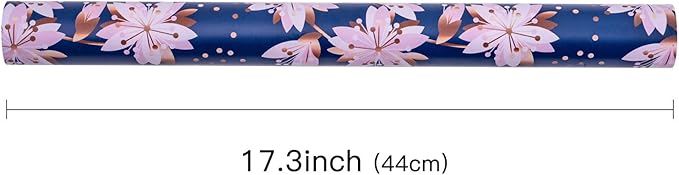 LeZakaa Floral Wrapping Paper Roll, Pink Sakura Blossoms Design for Wedding, Bridal Shower, Anniversary, Mother's Day, Birthday, Spring Holiday, Mini Roll, 17 In x 32.8 Ft