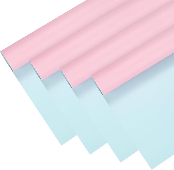M METERXITY 20 Sheets Flower Wrapping Paper Bouquet, 23 Inch Double-Sided Sky Blue & Pastel Pink BOPP Waterproof Floral Wrapping Paper Flower Packaging DIY for Wedding/Party/Gift Wrap Paper
