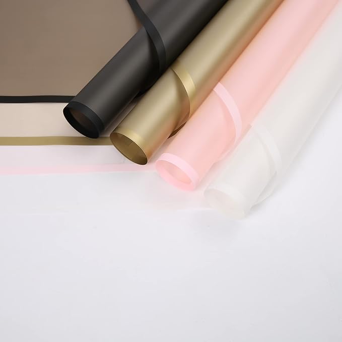 HYSSINOWRAP 40 sheets 4 colors .flower wrapping paper. Flower packaging bouquet wrappingpaperincluding ribbon, 22.8 * 22.8 inches(DARK MIX)