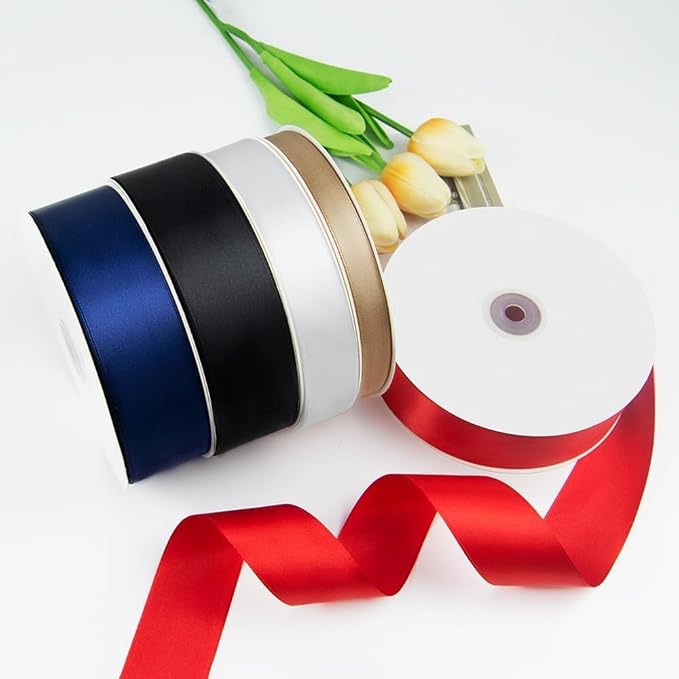 1" x 50 Yards Satin Ribbon - White Silk Ribbon with Spool - Ideal for Gift Wrapping, Floral Bouquets, Crafts, Wedding Party Decorations, Christmas and Sewing Projects