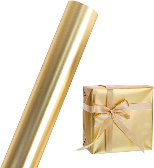 Matte Metal Gold Wrapping Paper, Mini Roll, Solid Color Paper,Gift Wrapping Paper,Perfect for Wedding,Valentine's Day,Birthday,Christmas,Baby Shower,DIY Bouquet,Congrats,Holiday(17 Inches X 32.8 Feet)