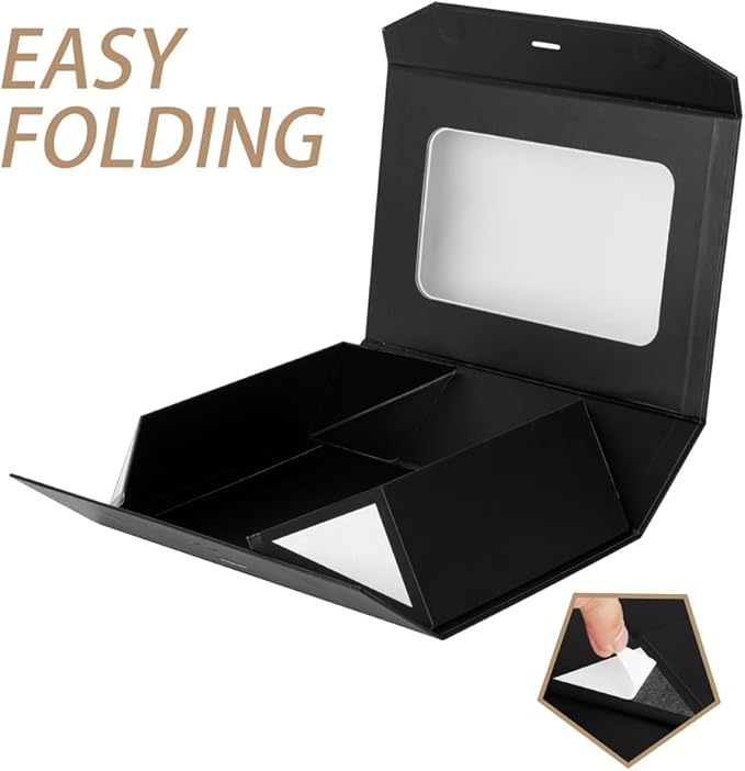 5 Pcs Black Gift Box for Presents with Ribbon 13.2x11x5.3 Inches Clear Gift Box with Window Magnetic Closure Gift Boxes with Lids