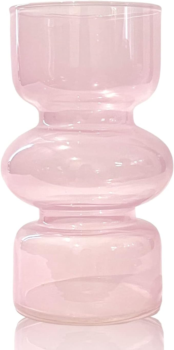 BLOFLO Pink Transparent Glass Hydroponic Vase, 7Inches Colored Glass Vase for Flower, Modern Geometric Three-Layer Floral Vases for Home Office Wedding Table Décor(Pink)