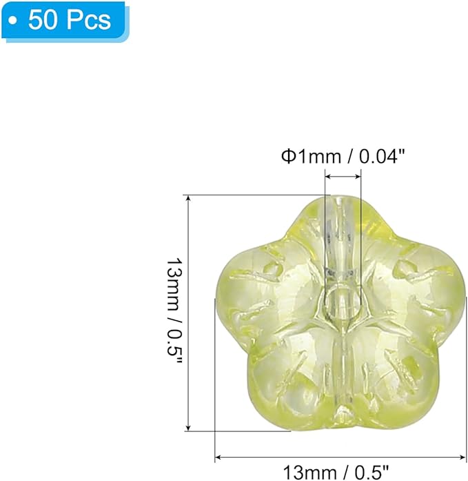 PATIKIL Random Glass Flower Beads, 50Pack Transparent Floral Beads Hibiscus Beads for DIY Jewelry Making Bracelets Bulk, Light Green