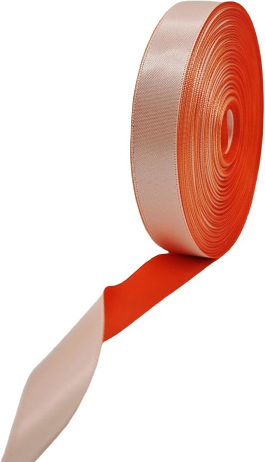 5/8 Ribbon, White & Terracotta Two-Tone Double Faced Satin Ribbon for Gift Wrapping, Flower Bouquet, Bow, Hair, Wedding, DIY Crafts, Holiday Party Decorations, 30 Yards Total