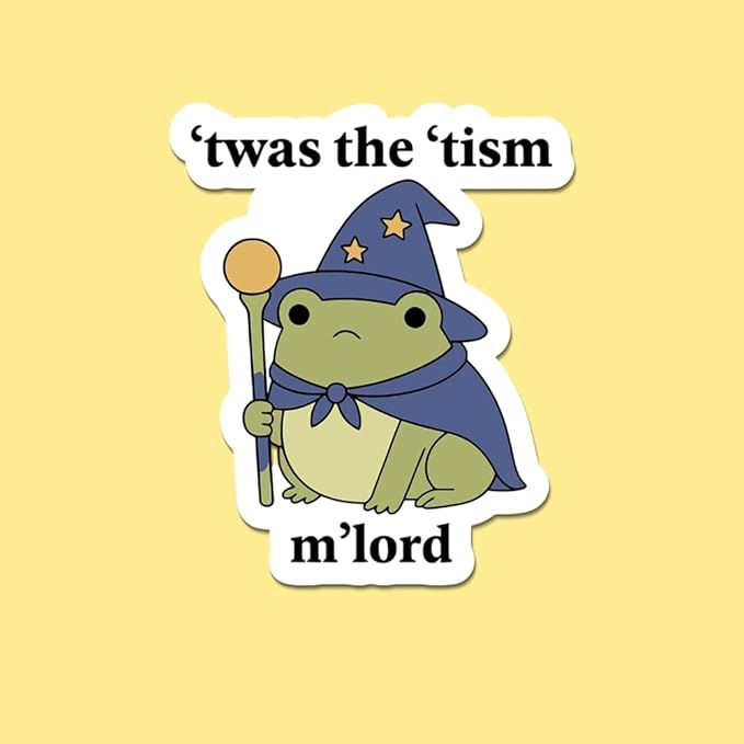 HANDICHI Design 5-Pack 3 Inch Cute Wizard Frog Stickers – ’TWAS The ’Tism M’Lord Meme Vinyl Decals – Funny Neurodivergent Sticker Pack for Laptops, Water Bottles, Journals and Scrapbooks