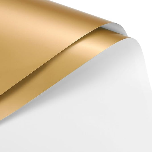 MECCANIXITY 10 Pcs Double Sided Color Flower Wrapping Paper White+Gold 22.8"x22.8" Waterproof for Florist Bouquet Supplies, DIY Crafts, Gift Box Packaging