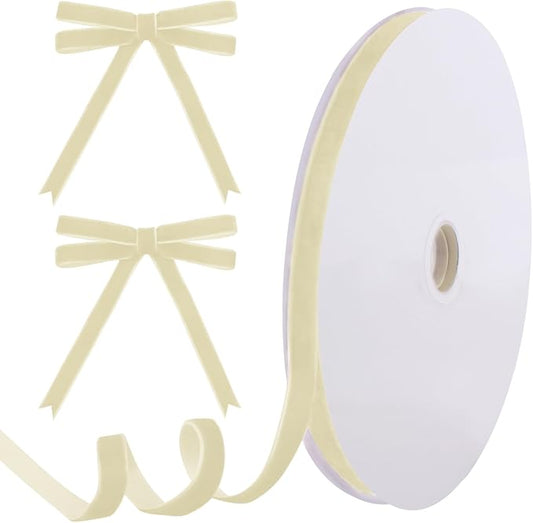 25 Yards Cream Velvet Ribbon 3/8 Inch for Christmas Tree,Ivory Velvet Christmas Ribbon for Gift Wrapping Crafts Bow Wreath Holiday Decorations (Cream)