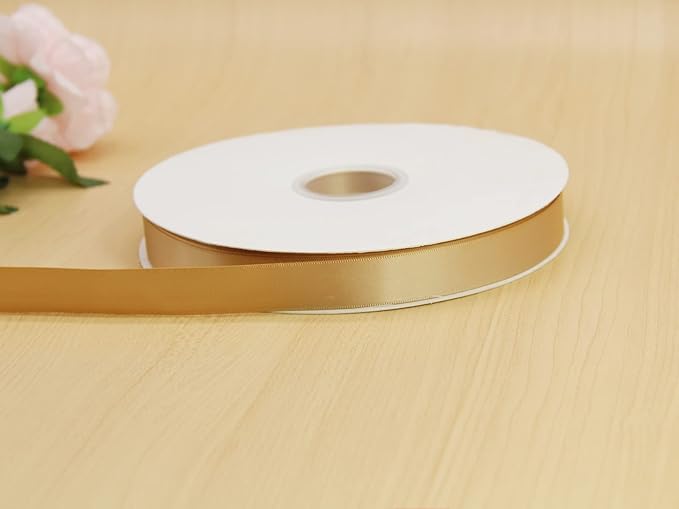 Khaki Double Faced Satin Ribbon 7/8 Inch - 100 Yards - Soft Gift Wrapping Package Ribbon for Invitations, Flower Bouquets, Weddings, Bows, Hair Decoration, Valentine's Day, and Mother's Day