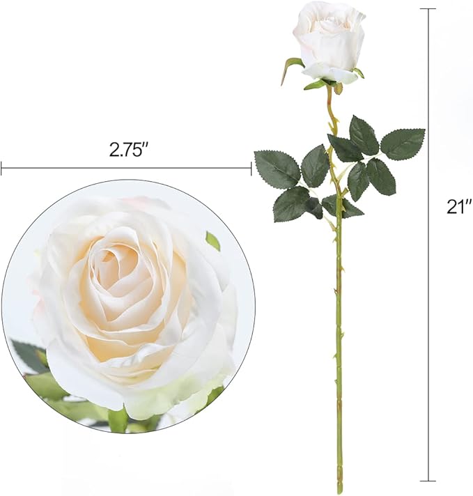 Nubry Artificial Silk Rose Flower Single Stem Lifelike Vintage Fake Rose for Wedding Bouquet Floral Arrangements Home Party Centerpiece Decoration, 10pcs (Vintage Ivory)