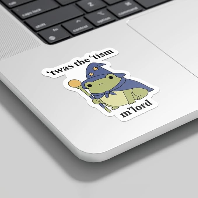 HANDICHI Design 5-Pack 5 Inch Cute Wizard Frog Stickers – ’TWAS The ’Tism M’Lord Meme Vinyl Decals – Funny Neurodivergent Sticker Pack for Laptops, Water Bottles, Journals and Scrapbooks