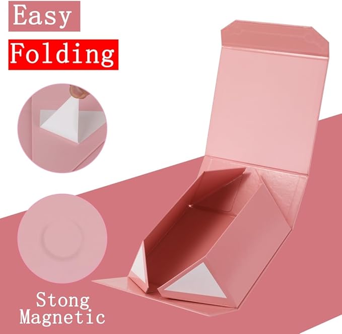 6 Pcs 8x8x4 Inch Pink Magnetic Gift Box Small Magnetic Box with Crinkle Paper Pink Small Gift Box with Shredded Paper Luxury Gift Boxes with Lids for Presents