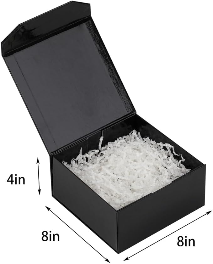 1 Pcs Small Black Gift Box 8x8x4 Inch Magnetic Gift Box with Crinkle Paper Luxury Gift Boxes with Lids for Presents