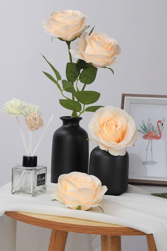 12pcs Roses Artificial Flowers Champagne Silk Roses with Long Stems Fake Flowers for Wedding Bouquet Centerpices Decorations Party Bridal Baby Shower Home Decor