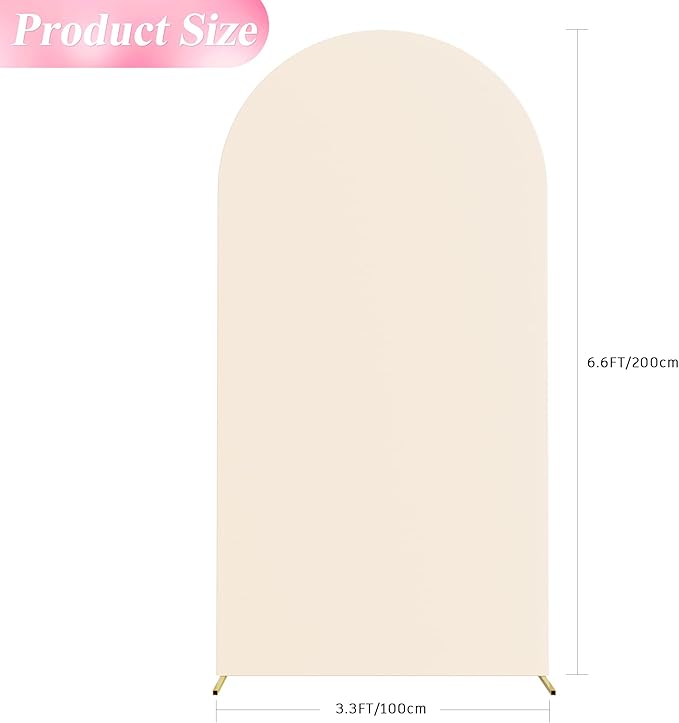 Wokceer 6.6FT Wedding Arch Cover Spandex Fitted Wedding Arch Stand Covers Round Top Chiara Arch Backdrop Cover for Birthday Party Ceremony Banquet Decoration Beige
