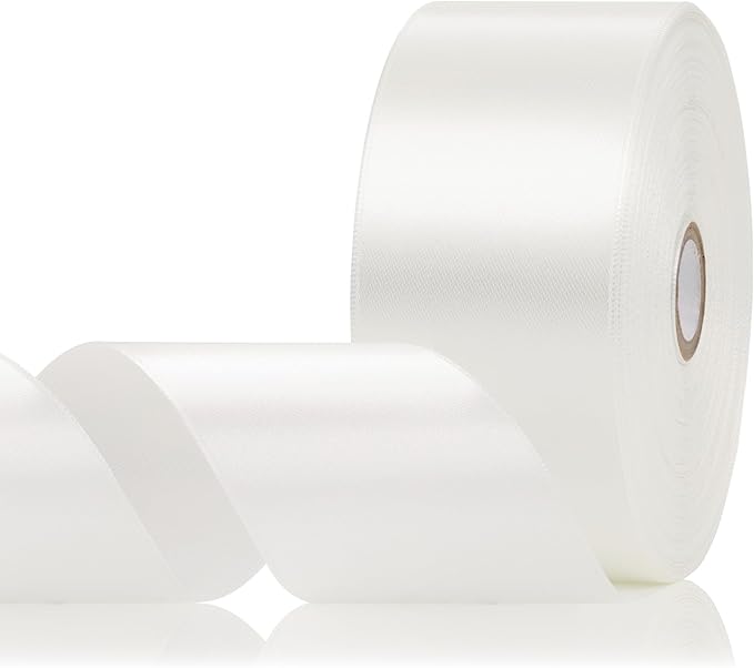 White Ribbon 2 Inch, 60 Yards White Satin Ribbon for Flower Bouquet, Crafts, Gift Wrapping, Birthday Party, Bows, Wedding and Festival Decor