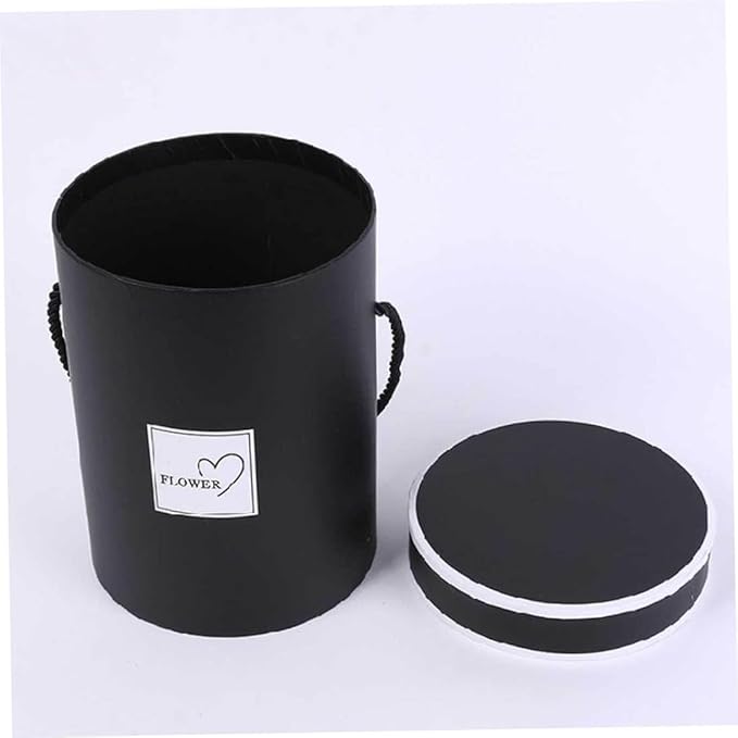 AZIDWERYQ Round Flower Paper Boxes Hat Box Flower Packaging Paper Bag with Lid Candy Party Wedding Supply for Gifts Black