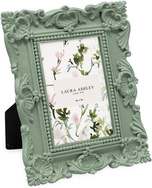 Laura Ashley 2x3 Matt Rosemary Ornate Textured Hand-Crafted Resin Picture Frame with Easel, for Tabletop & Wall Display, Decorative Floral Design Home Décor, Photo Gallery, Art (2x3, Matt Rosemary)
