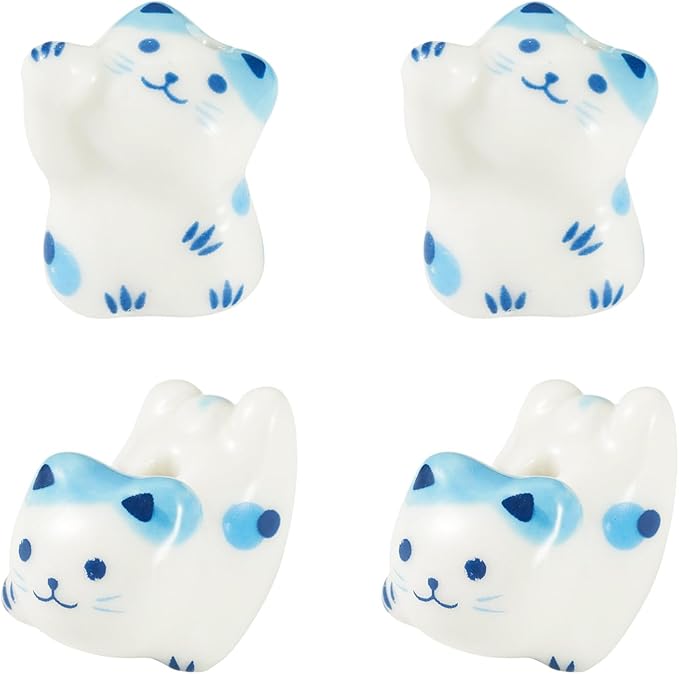 Beadthoven 8Pcs Lucky Cat Porcelain Beads 3D Blue White Handmade Craft Beads Animal Ceramic Cat Printed Ceramic Spacers with Hole for DIY Necklace Bracelet Keychain Craft Jewelry Making Supplies