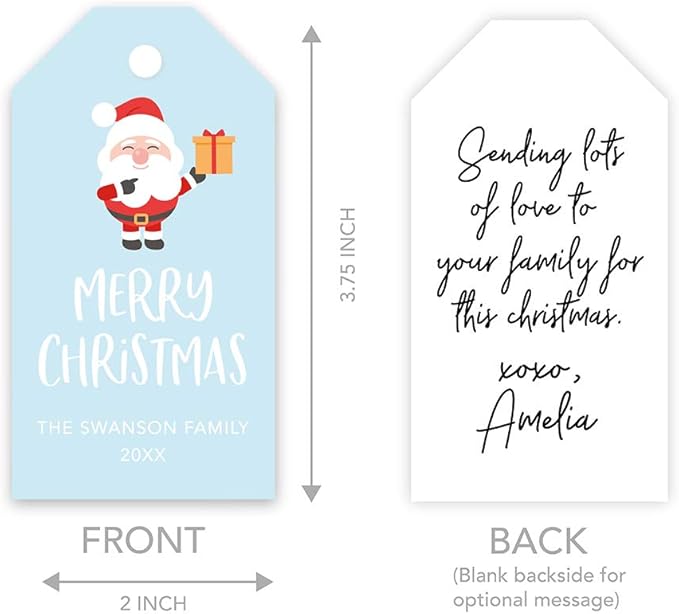 Andaz Press Personalized Christmas Holiday Season Classic Tags, Merry Christmas Custom Family Name and Year, Santa Claus Design, Holiday Events, 60-Pack