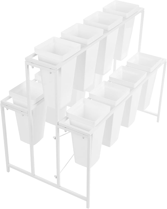 Flower Display Stand with 12 Pcs Buckets 3 Layers Metal Plant Stand Plant Cart Shelf Flower Bucket Rack Stand for Indoor Florist Garden Patio (White Stand-White Square Buckets)