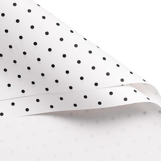 WRAPAHOLIC 20 Sheets Flower Wrapping Paper - 22.4 x 22.4 inch White and Black Polka Dots Water-Resistant Floral Bouquet Wrapping Paper, Florist Supplies Packaging for Wedding Birthday Gift DIY